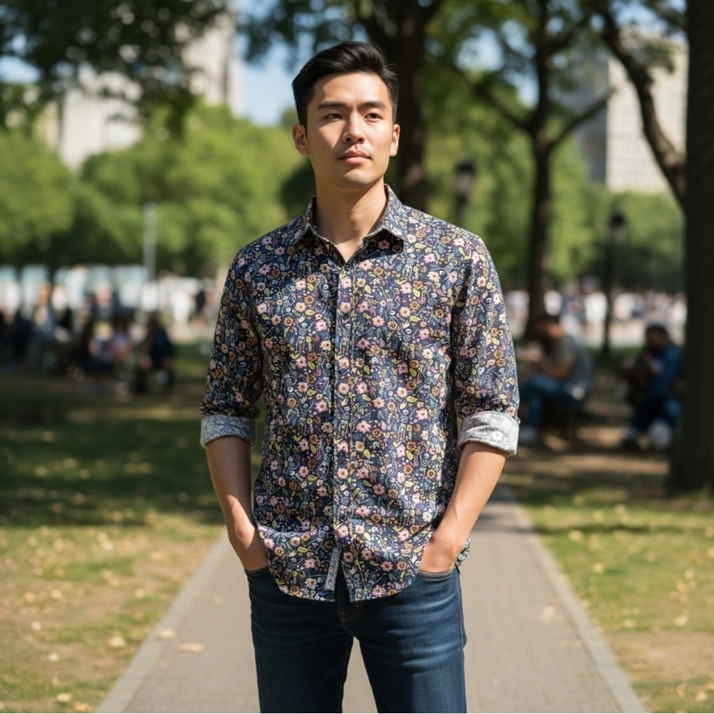 Simon Banks Halloween Skeleton Floral Fall Button Down Top Size M WA1‎